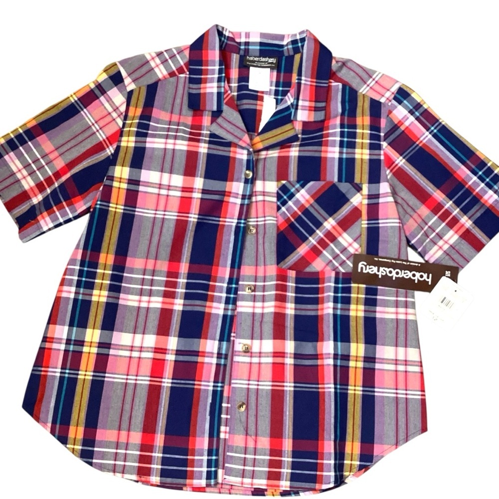 Vintage Women's Haberdashery Madras Plaid Short Sleeve Blouse Size‎ 12 NWT